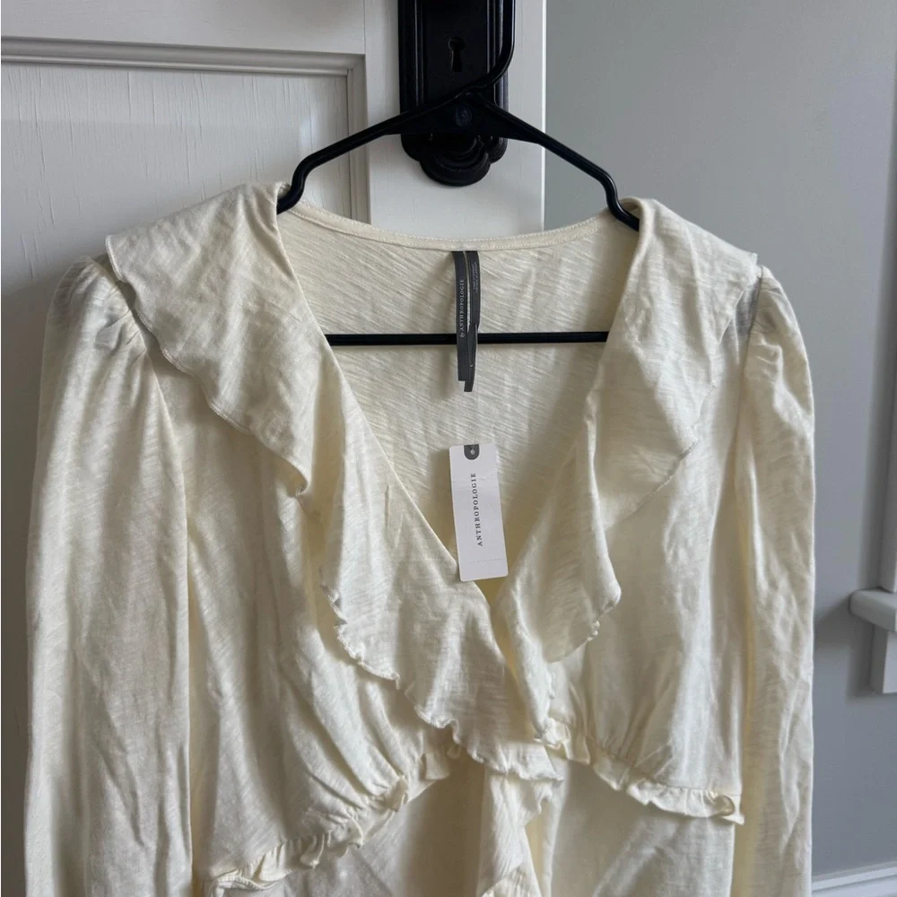 By anthropology ruffle cream long sleeve top - Picture 2 of 4